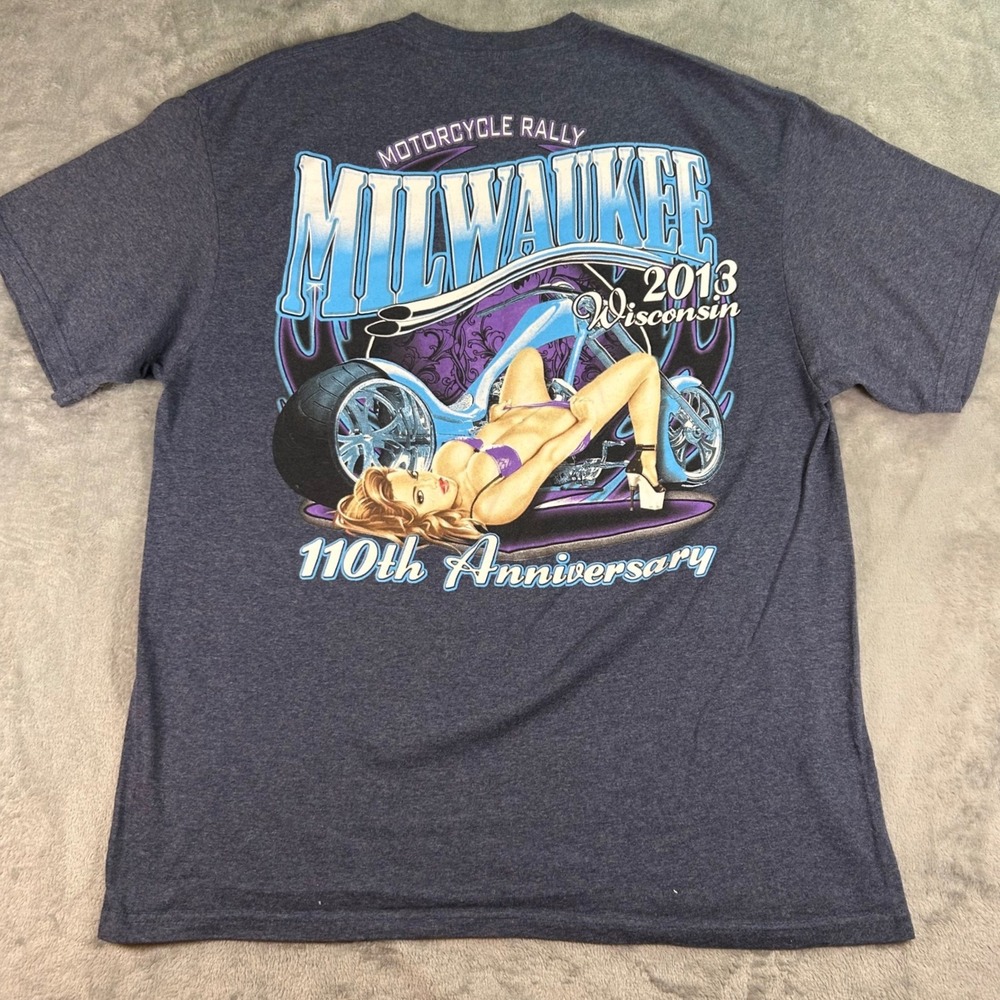 Milwaukee Motorcycle Rally 2013 110th Anniversary T-Shirt Blue Mens 2XL Pinup